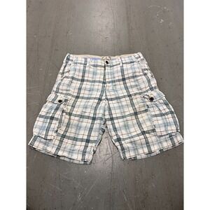 American Eagle Outfitters Shorts Mens 36 White Blue Plaid Cargo Pockets Summer